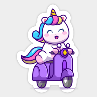 Cute Unicorn Riding Scooter Sticker